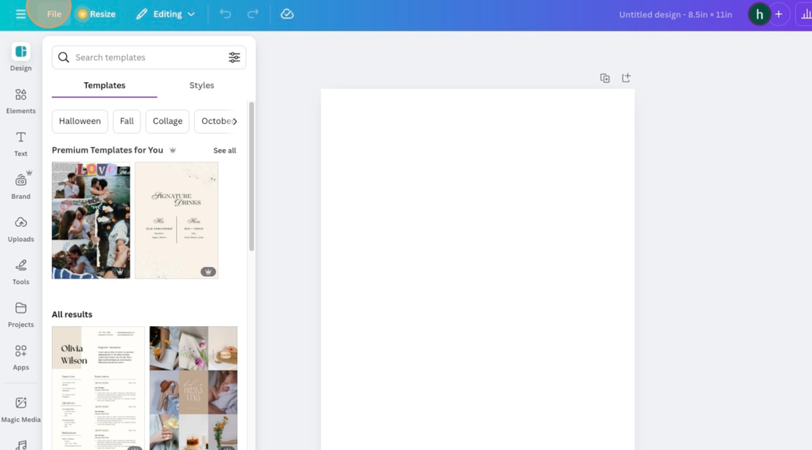 blank canva doc to hit file on