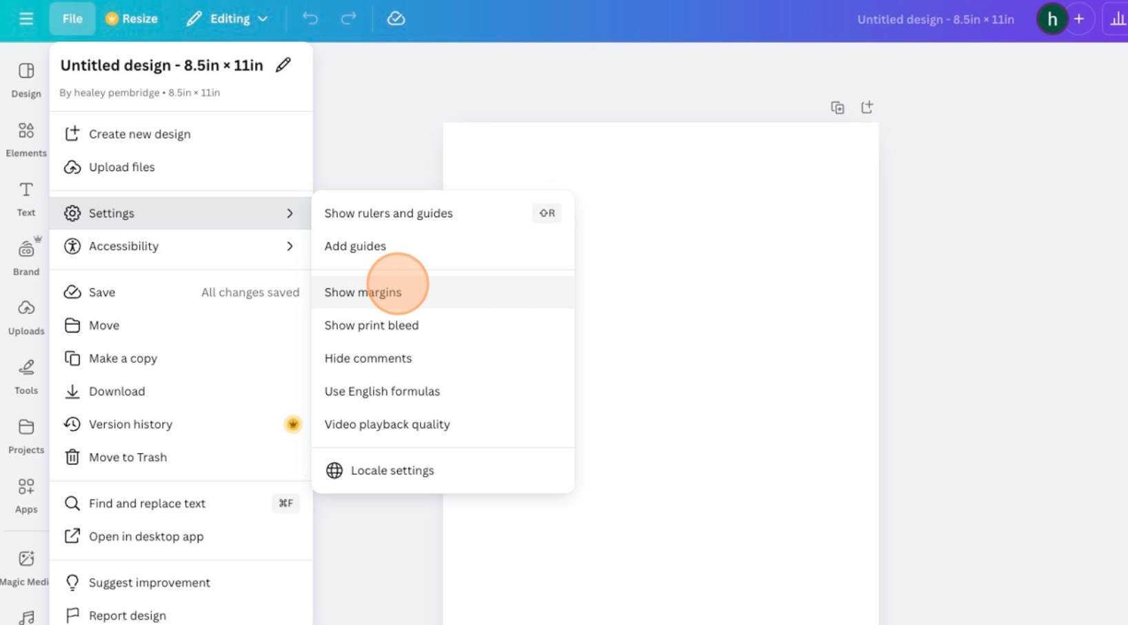blank doc to show margins