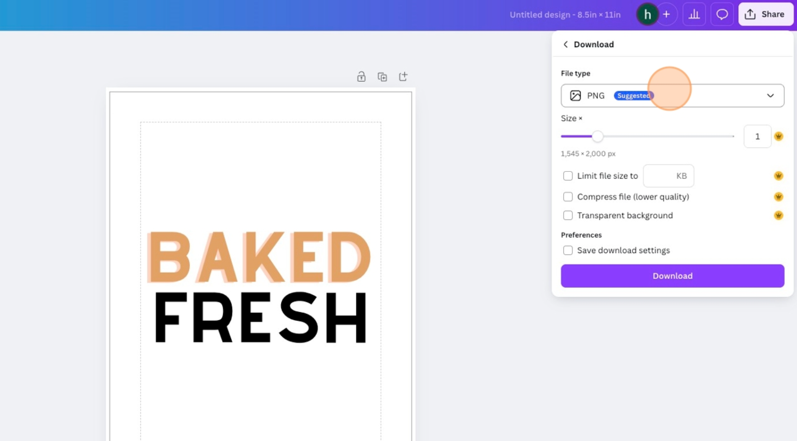 the Canva file type dropdown