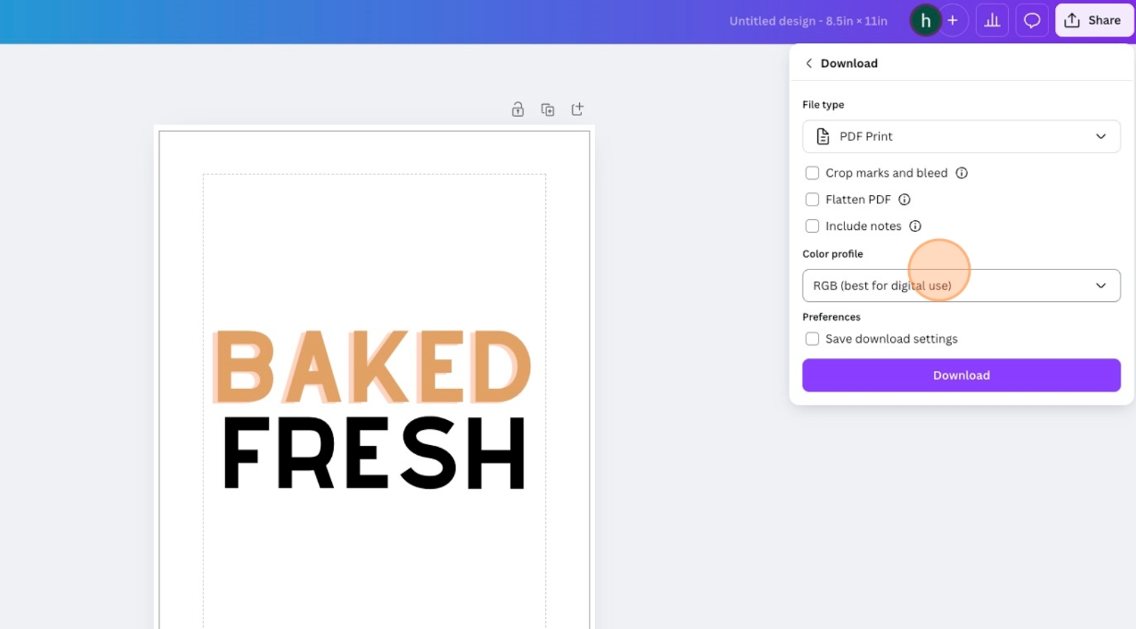 select the color profile dropdown