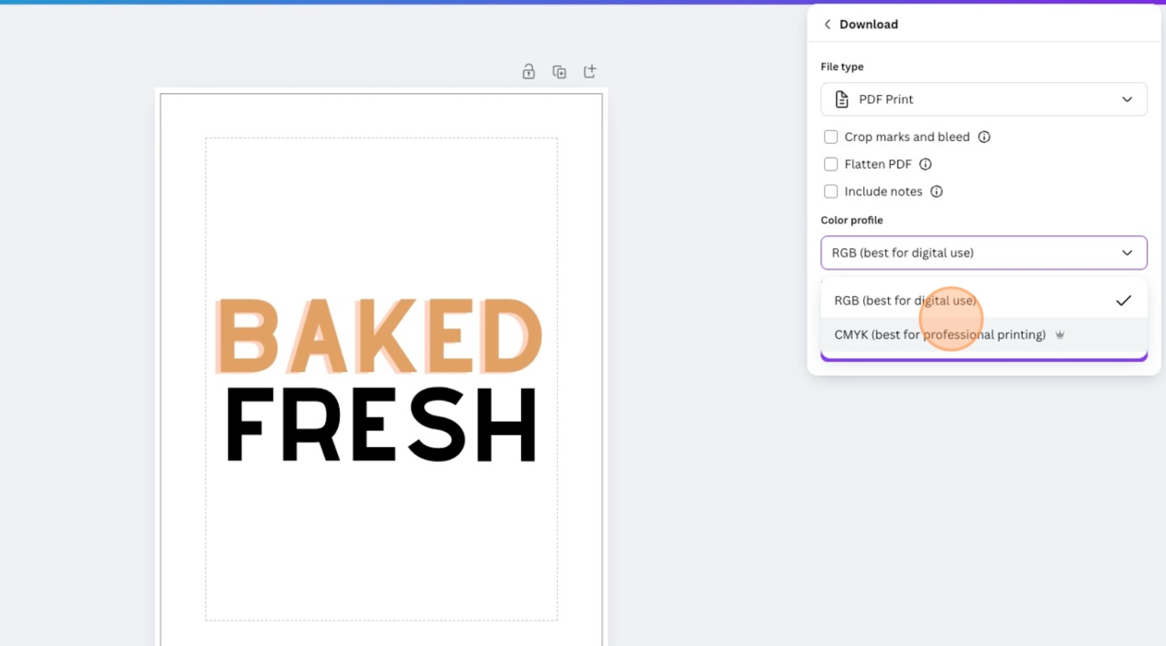 Click the Canva Pro "CMYK" option